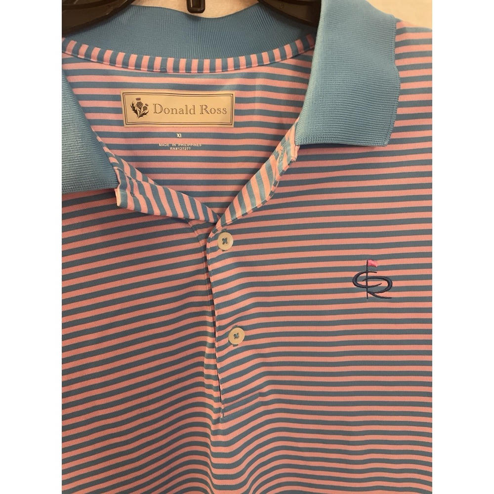 Donald Ross Pink/Blue‎ Striped Large Polyester Golf polo shirt XL